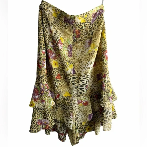 Y2K Joseph Ribkoff Leopard & Floral Tiered Skirt in Yellow - Picture 2 of 5